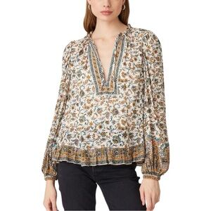 Shoshanna Vesta Top Long Sleeve Boho Floral Peasant Blouse LARGE